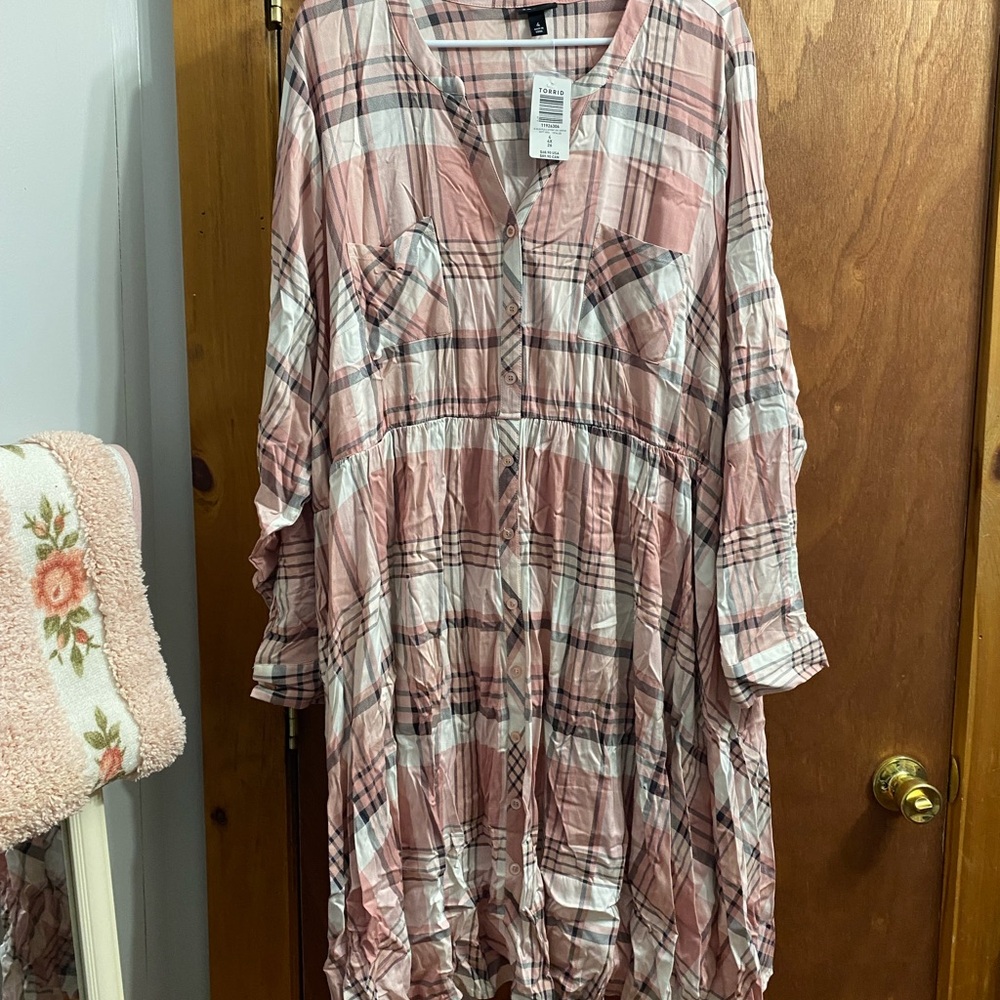 Plaid Button-Up Dress Torrid Plus Size 4 NWT